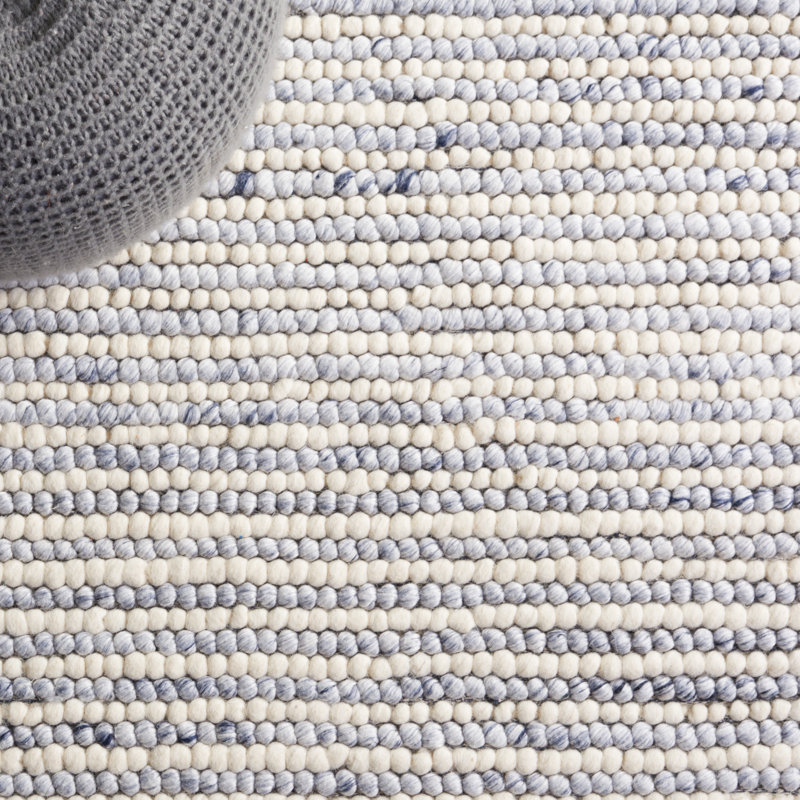 Tapis fait à la main Cleodora Dots - ivoire / bleu, Rectangle de 12 pi x 18 pi
