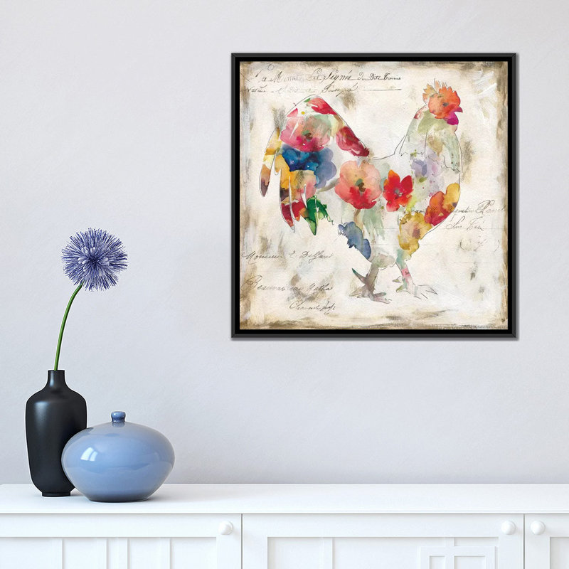 Reproduction d’art sur toile coq, H 37 po x l 37 po x P 1,5 po, Toile avec cadre noir, Pas de tapis