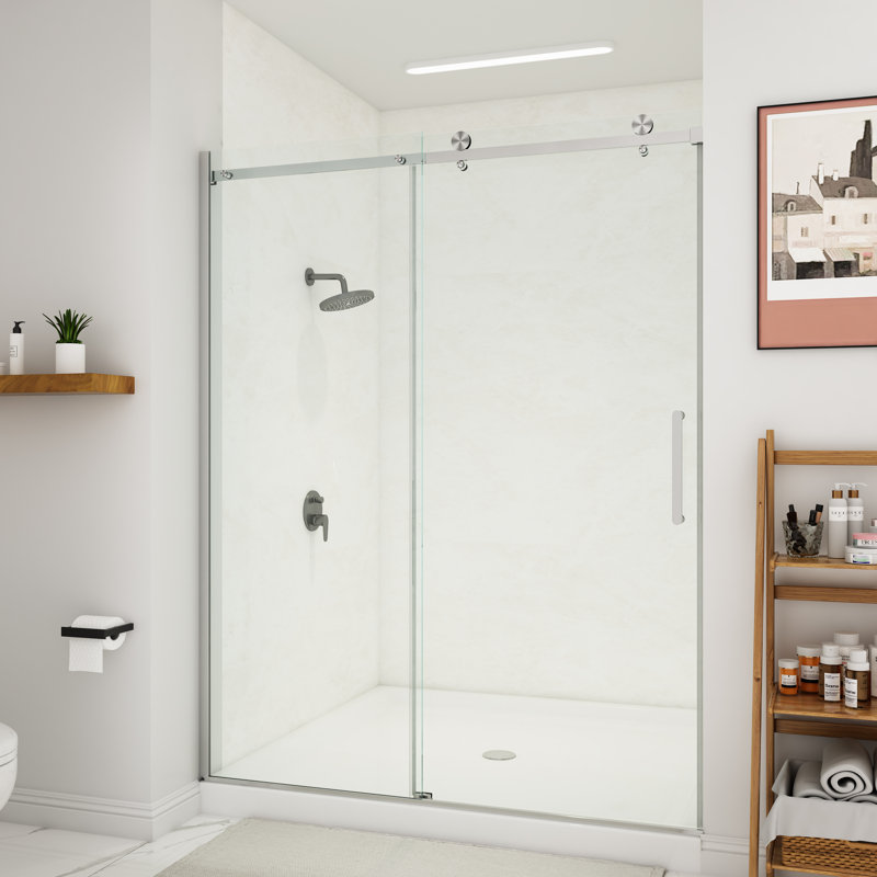 Porte de douche coulissante simple sans cadre avec verre transparent Oceanus, Nickel brossé