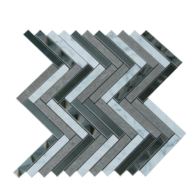 0.6" x 3" Marble Mosaic Tile in Gray/White