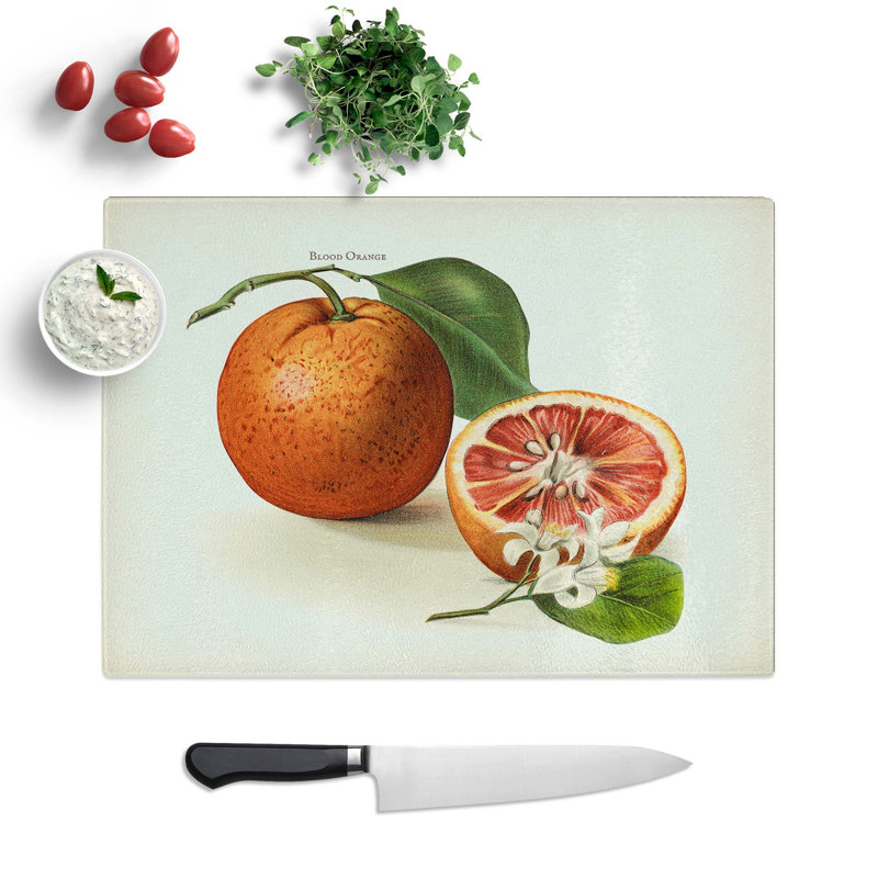 Tempered Glass Vintage Illustration of Blood Oranges Chopping Board, 39 cm W x 28.5 cm L