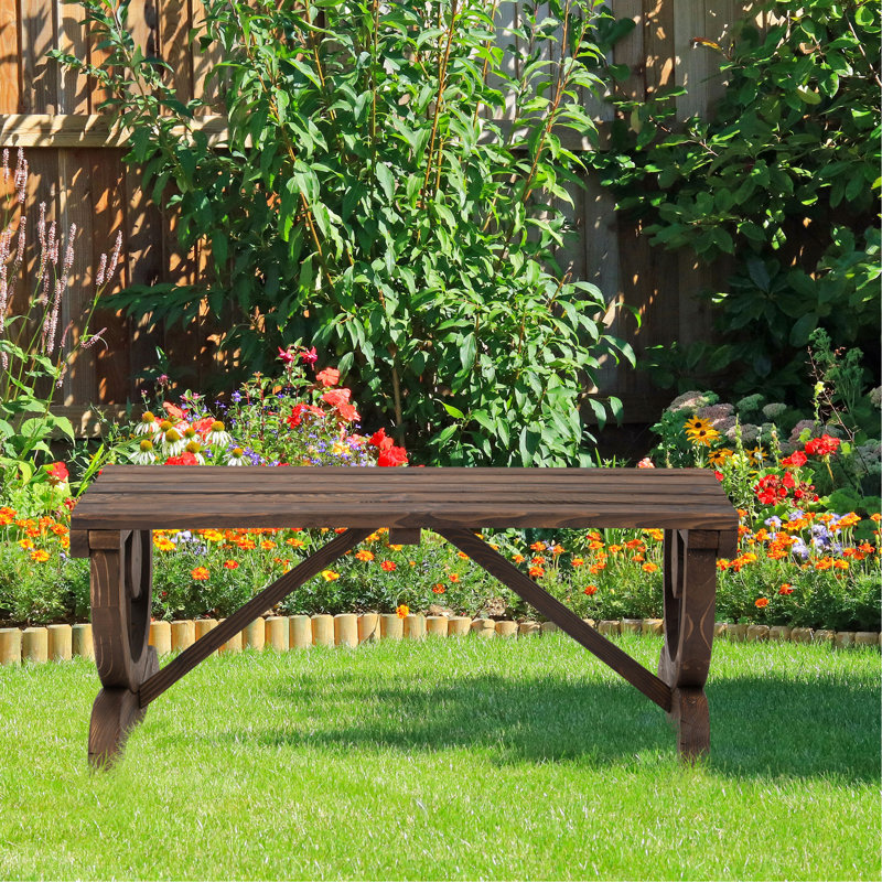 2-Person Wooden Garden Bench, Outdoor Wagon Wheel Porch Bench for Backyard Garden, Support 550, Rustic Country Style Patio Furniture, Brown