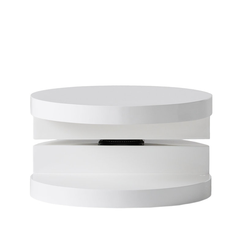Table basse, tablette ouverte, plateau rond blanc moderne rotatif de 24 po