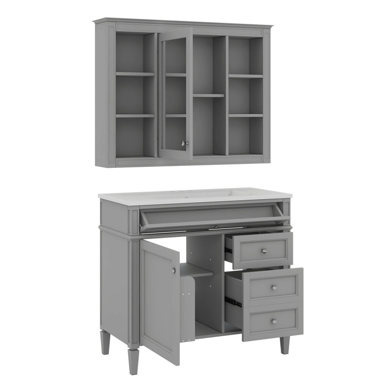 Meuble-lavabo 36 po avec armoire à pharmacie assortie, Gris