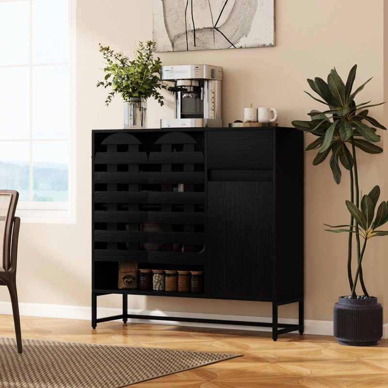 Élégant, tissé noir, buffet, conception arquée, rangement réglable multi-couches, cuisine, salon, décoration intérieure