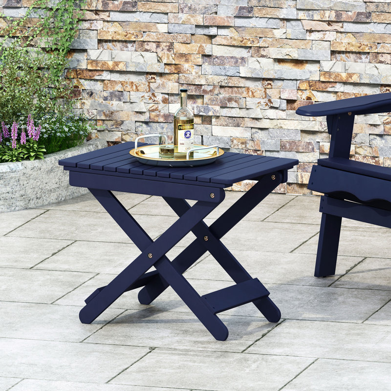 Table d'appoint pliante d'extérieur patinée en bois, Bleu marine
