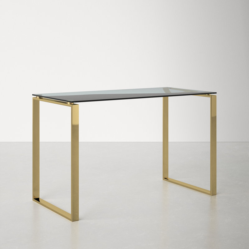 Orion Glass Top Metal Base Writing Desk, Gold