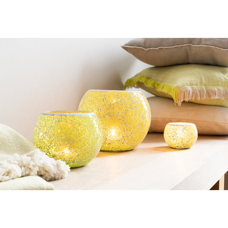 Glass Wall Tealight Holder, 17.5cm H x 20.5cm W x 20.5cm D, Yellow
