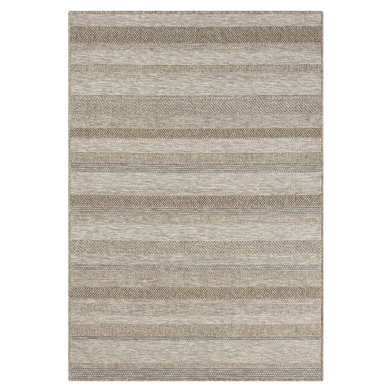 Hayaan Tan/Brown Striped Transitional Indoor/Outdoor Area Rug, Rectangle 7'10" x 9'6"