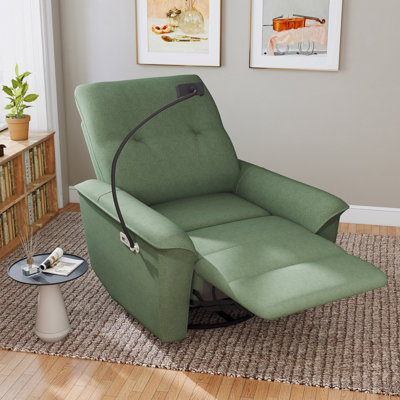 Fauteuil inclinable berçant électrique pivotant 270 ° avec support pour téléphone, canapé inclinable électrique avec ports USB, fauteuil oscillant électrique, fauteuil berçant inclinable pour chambre de salon (vert foncé)