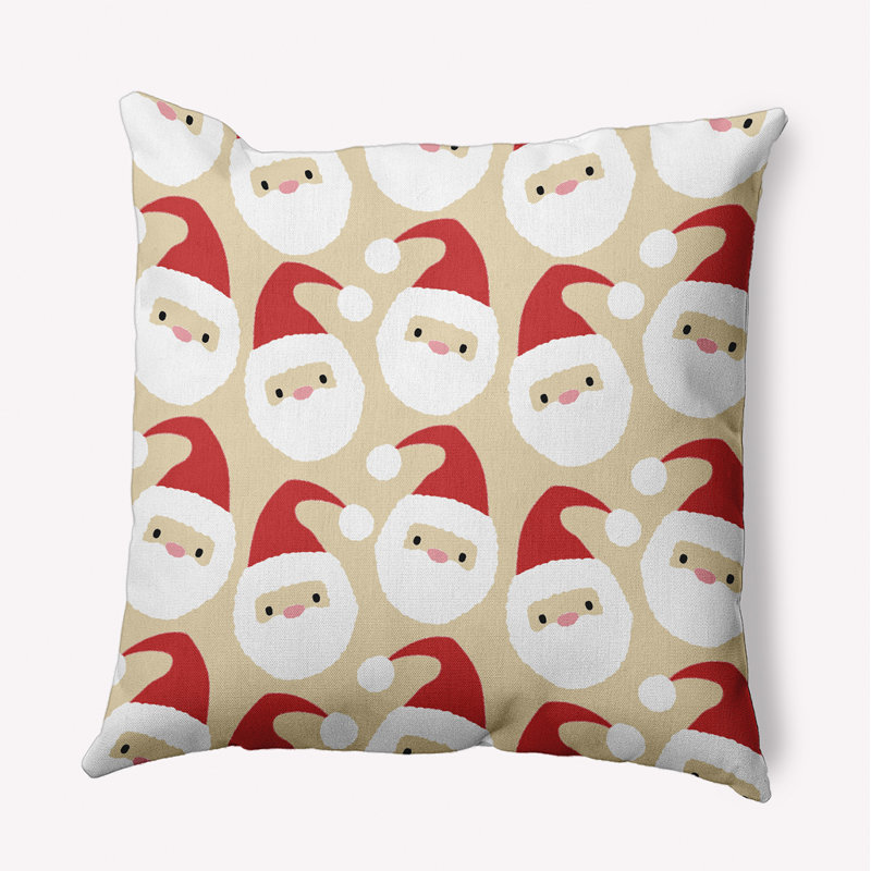 Dancing Santas Indoor/Outdoor Pillow, 16" H x 16" W, Red