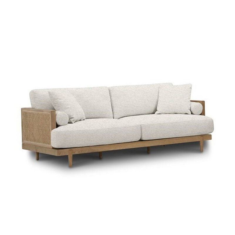 Canapé Senu, 2 coussins, coussin beige, rotin brun clair chêne 87 pouces, Brun chêne clair