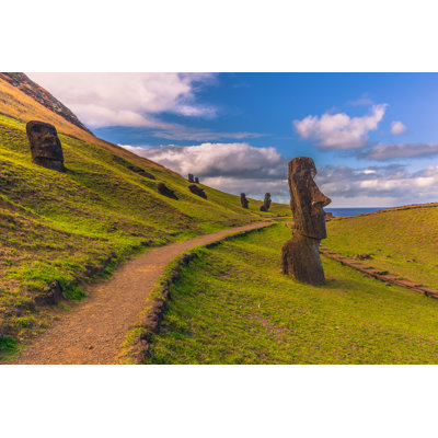 Ranu Raraku, Easter Island - July 10, 2017: Moai Statues of Ranu Raraku, Easter Island 1 Piece Wrapped Canvas Wall Art