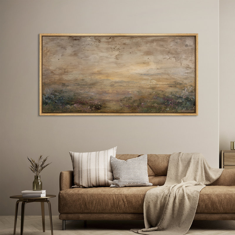 Horizon Atmospheric Landscape with Earthy Tones - Large Framed Canvas Master Bedroom Wall Art Print, 30" H x 60" W x 1.5" D