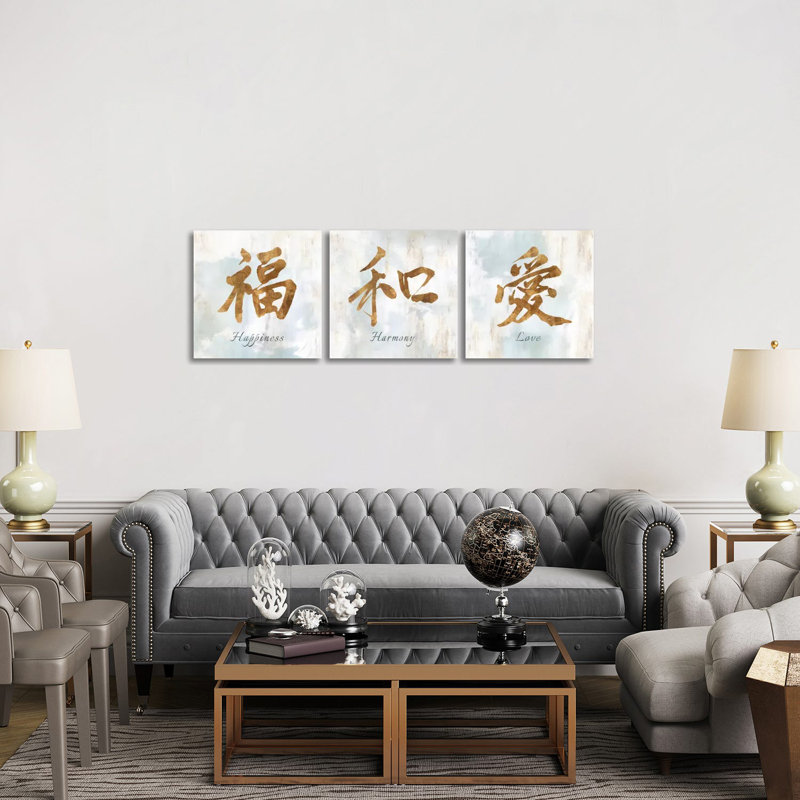 Triptyque de caractère doré - ensemble d'art mural sur toile - toile tendue (ensemble de 3)