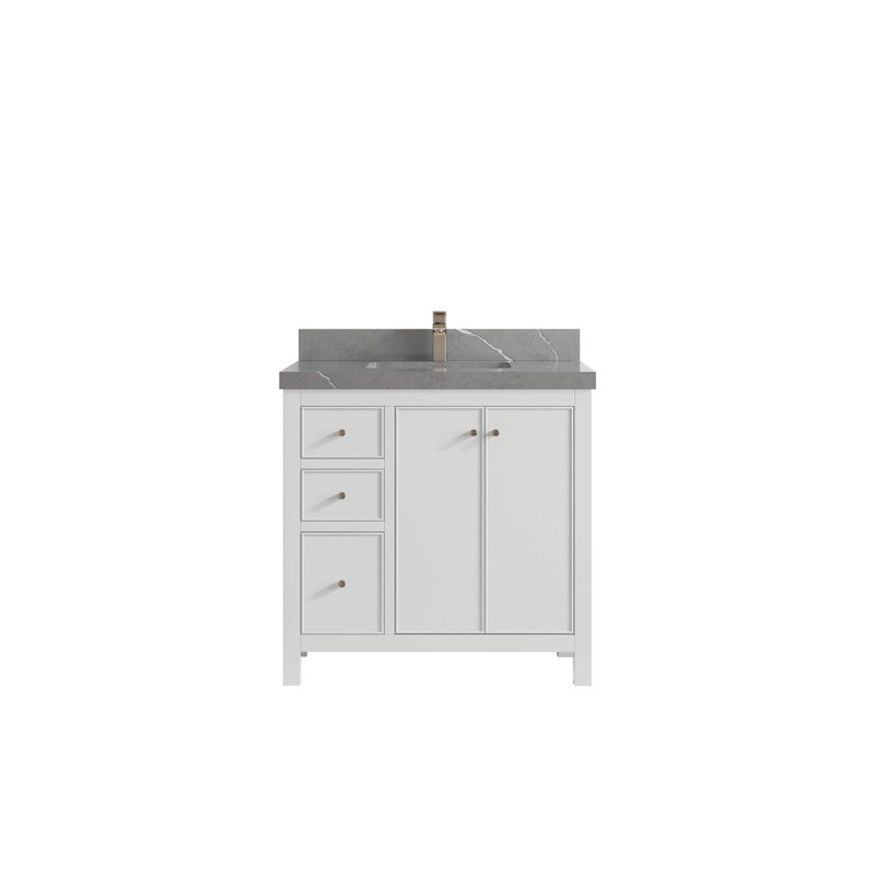 Meuble-lavabo simple 36 po avec plateau Chicago, Gris Piatra