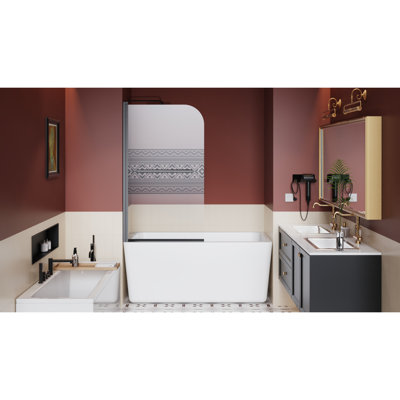 32 In W X 55 H Shower Screen With Bohemian Design, 1/4 Inch Thick Tempered Glass, Black, Zinc Alloy Hardware, Easy - To Clean And Stylish Bathtub Door Black Finish, Stainless Steel Hinges, Smooth Use