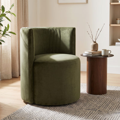 Velvet Upholstered Barrel Accent Chair with Casters