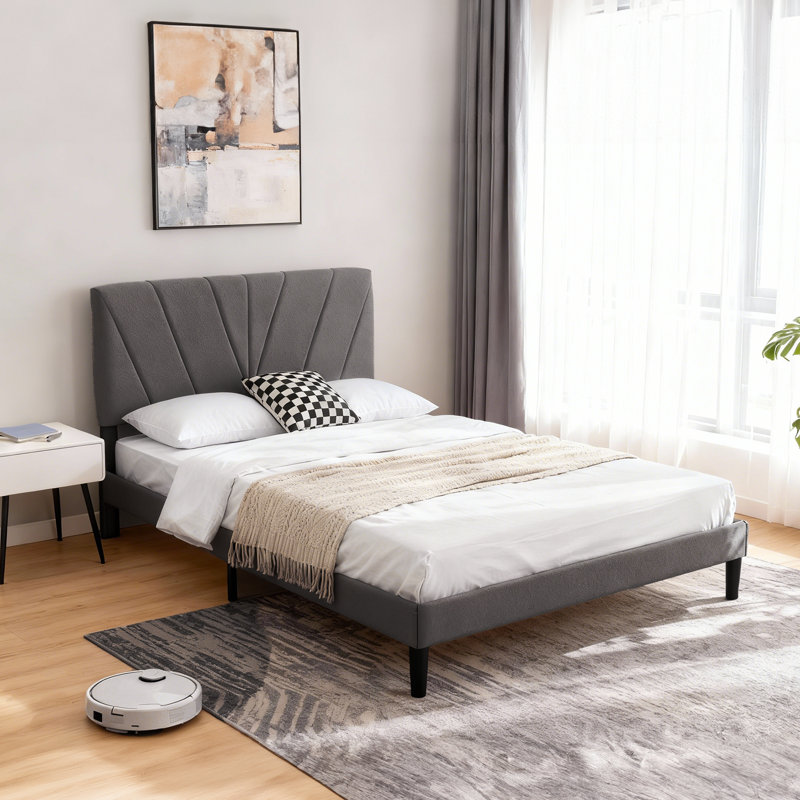 Bed Frame with Upholstered Headboard, Twin