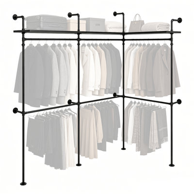 Portemanteau 118,3 po avec lumières à DEL, support à vêtements robuste avec tablettes, système de rangement en L réversible et droit, système de rangement mural pour le garage de la chambre à coucher