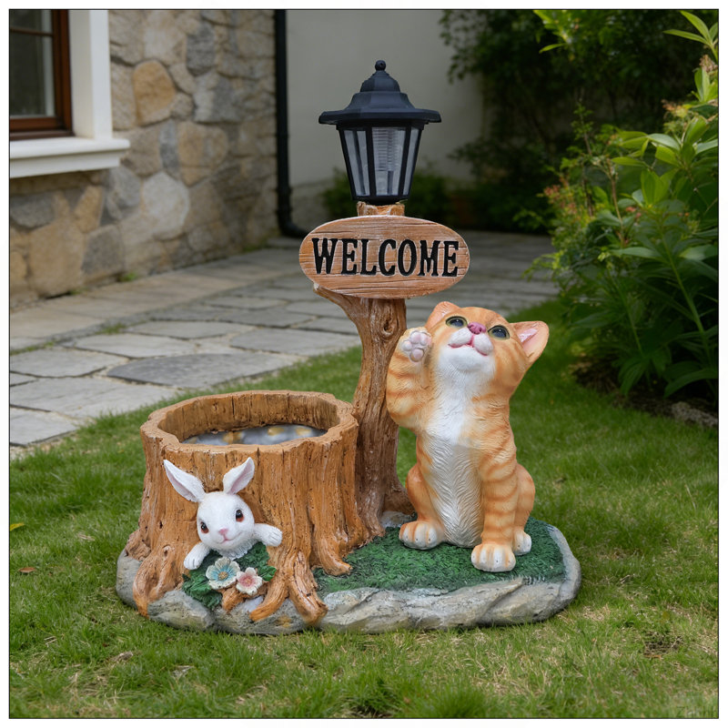 Mignon chat, jardinière, statue, décoration de jardin
