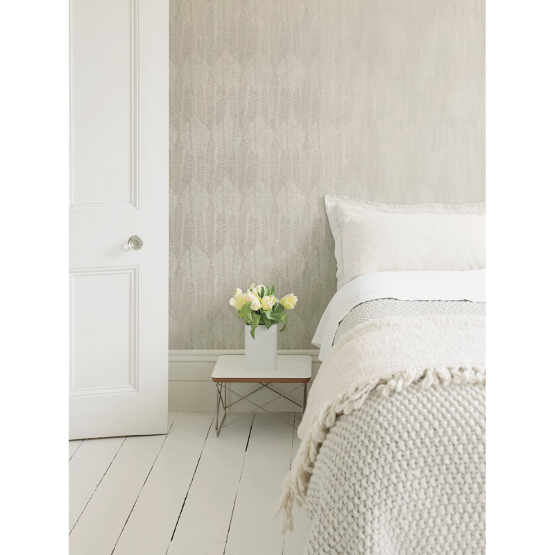 Bazaar Metallic Wasabi Leaves Design 33' L x 21" W Wallpaper Roll, Taupe