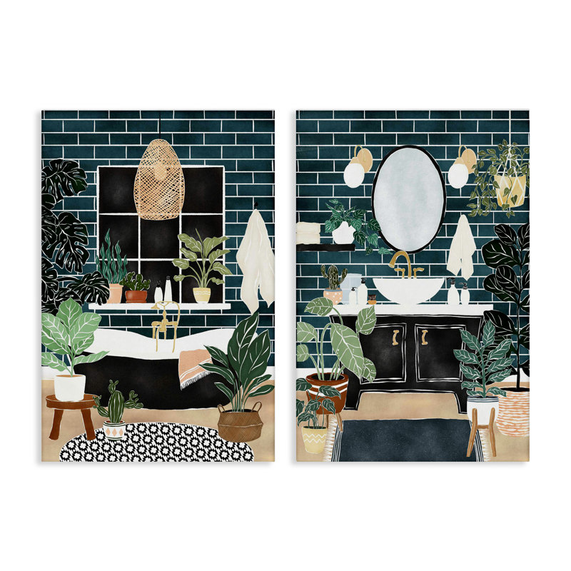Ensemble de 2 salles de bain modernes avec plantes d'intérieur, conception par JJ Design House LLC, H 24 po x l 16 po