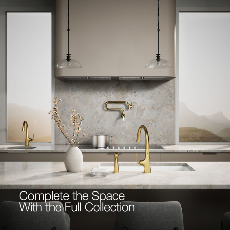 Graze Kitchen Sink Swing Spout Faucet With Sidespray, Vibrant Brushed Moderne Brass