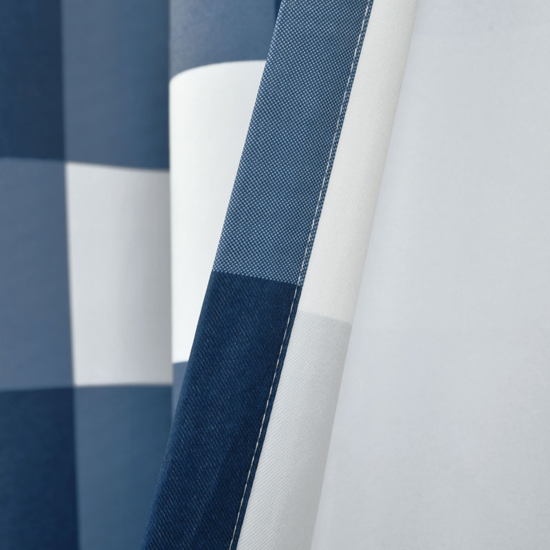 Kelly Checker Room Darkening Curtain Pair, Navy, 52" W x 84" L