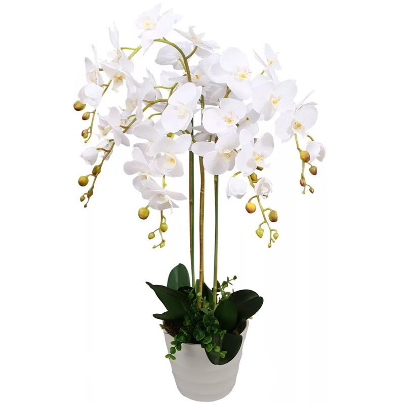 Artificial Orchid Flower Display In Pot 85cm Faux Orchid Plant in Pot Liner