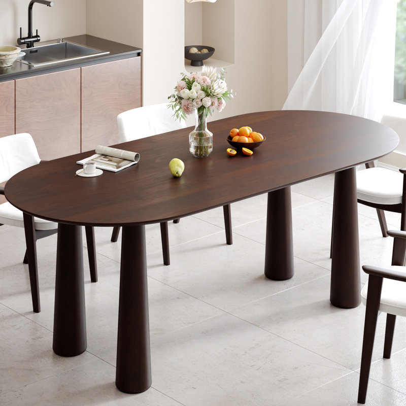 Table de cuisine ovale en bois 30 po avec 4 pieds, H 30 po x L 67 po x l 33,50 po, Noyer