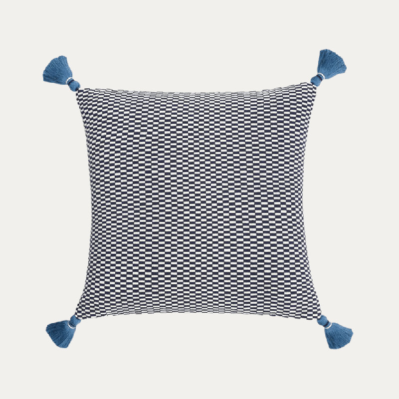 Ella Square Cotton Pillow Cover and Insert, Navy/Natural