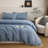 Linen Cotton Blend Bedding Set with Tassel Trim(Dark Blue,Queen)-116782342-116782344