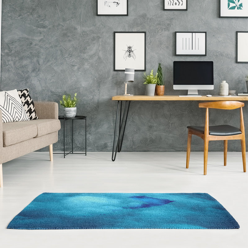 Tapis bleu et oiseau aquarelle, Rectangle 3 pi x 5 pi