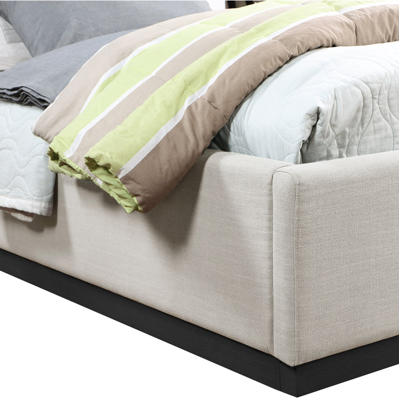 Lit à panneau tapissier Citori, Simple, Tissu texturé en lin beige