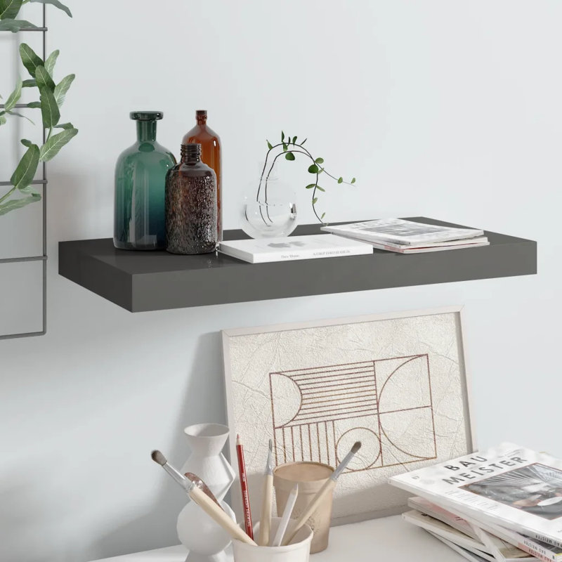 Artamas Floating Shelf, 3.8cm H x 23.5cm W x 80cm D, High Gloss White