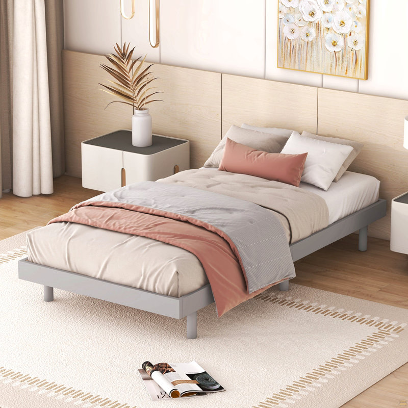 Base de lit plateforme flottante simple, Gris, Lit simple