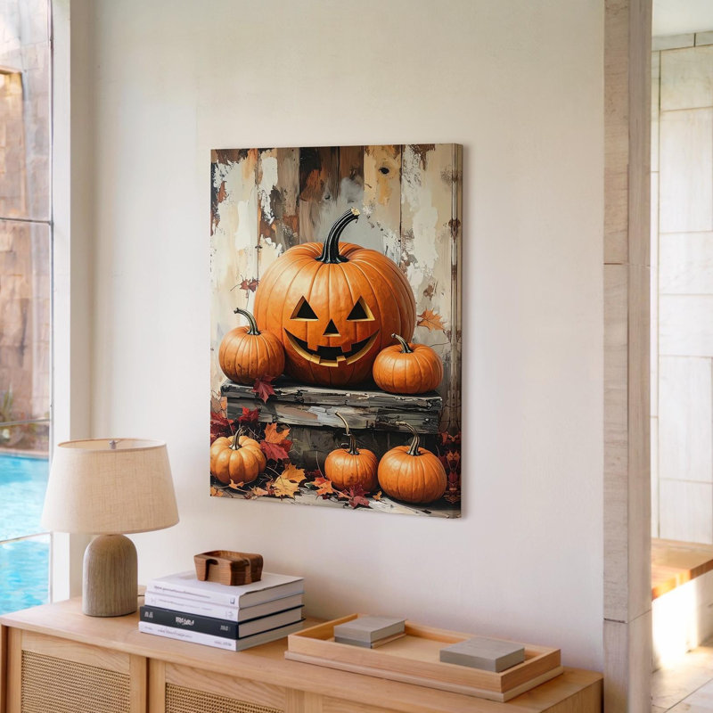 Décoration murale sur toile rustique Jack O Lantern, H 12 po x l 9 po