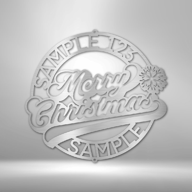 Anneau de Noël personnalisé, monogramme, panneau en acier, décoration murale en acier, H 14,25 po x l 14,5 po x P 0,5 po, Oui