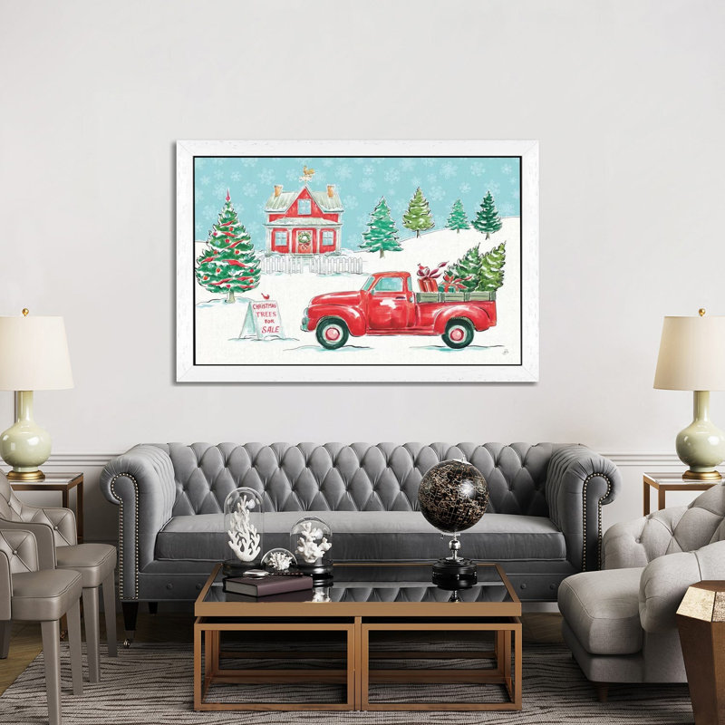 Christmas in the Country II 1 Piece Floater Frame Wall Art on Canvas, White Framed