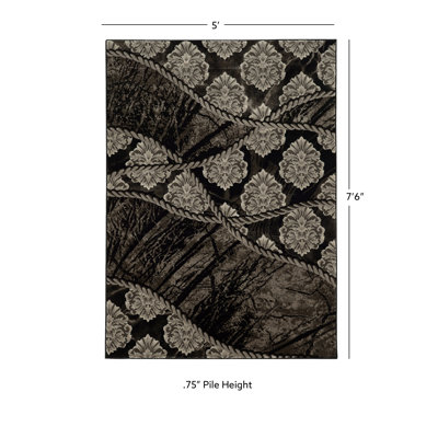 Tapis à motif abstrait tissé à plat noir