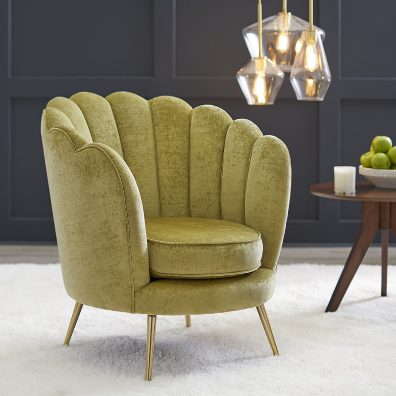 Fauteuil demi-tonneau Carrigan, Velours citron