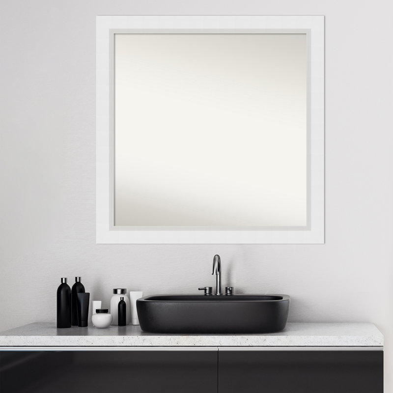Blanco White Wood Bathroom Vanity Non-Beveled Wall Mirror, 30" x 30"