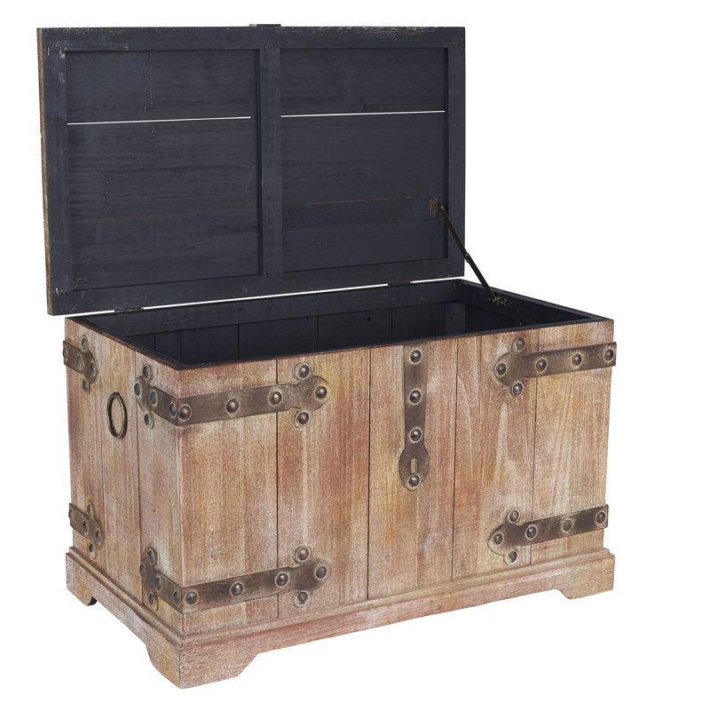 Victorian Style Decorative Trunk in Chinese Fir Wood with Metal Accents