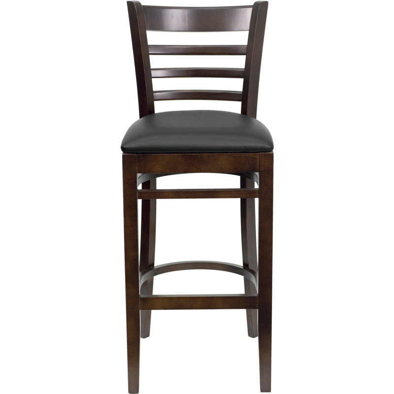 Ladder Back Wooden Restaurant Barstool, Walnut, Black