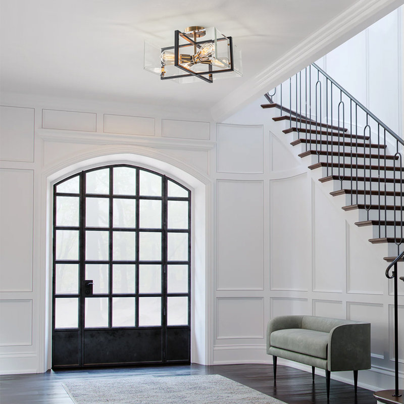 4-Light Beveled Glass Square Semi-Flush Mount