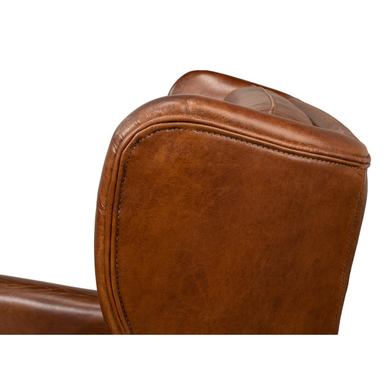 Elite Wingback Chair, Dark Brown Genuine Leather