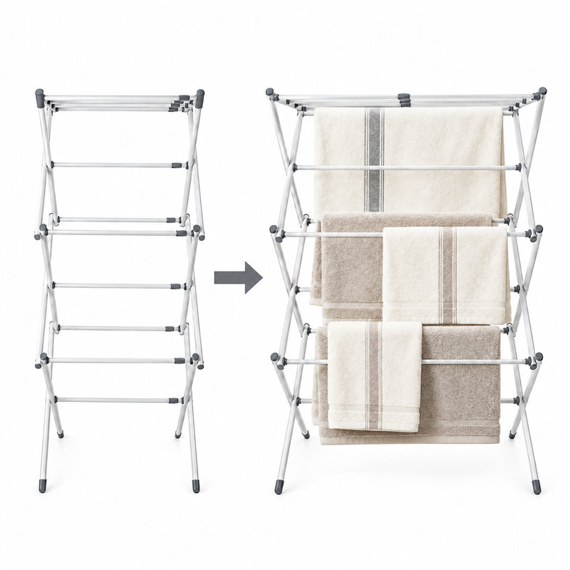 Gibson Home Riverrun Foldable Clothes Drying Rack, White Expandable Metal Laundry Stand