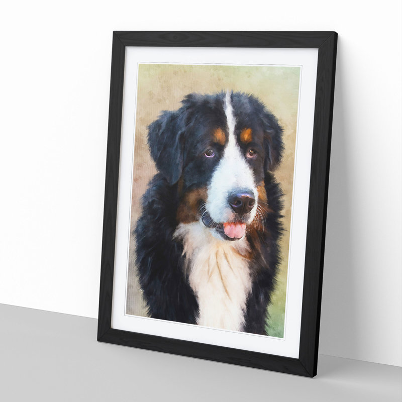Bermese Mountain Dog - Picture Frame Painting, 65cm H x 48cm W x 2cm D, Black Framed