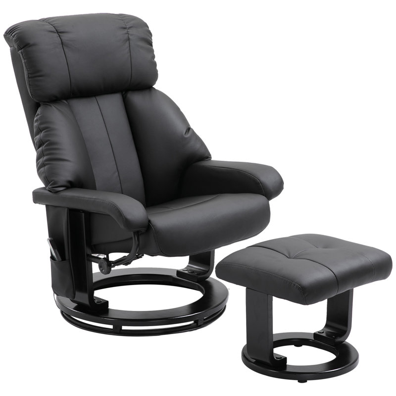 Faux Leather Massage Chair with Ottoman,wood, Black Faux Leather